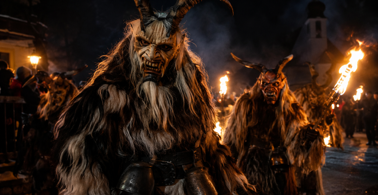 Perchtenlauf bei Nacht mit traditionellen Masken, Fellgewändern und Fackeln – mystische Stimmung und gelebtes Brauchtum., © Inn-Salzach Tourismus Perchtenlauf bei Nacht mit traditionellen Masken, Fellgewändern und Fackeln – mystische Stimmung und gelebtes Brauchtum., © Inn-Salzach Tourismus