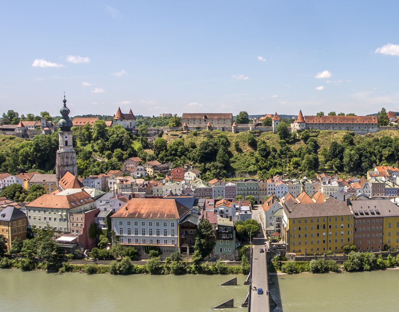 Burghausen von Ach aus, Panorama, Burg Burghausen, © Tourismusverband Inn-Salzach Burghausen von Ach aus, Panorama, Burg Burghausen, © Tourismusverband Inn-Salzach
