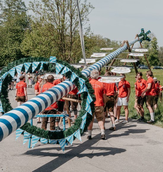 Gruppe beim Maibaum aufstellen, © Inn-Salzach Tourismus