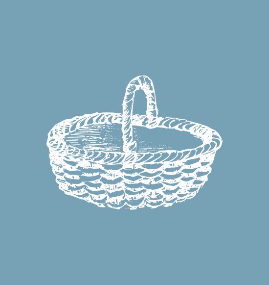 Blau wei&szlig;e Grafik Korb f&uuml;r Selbstbedienungslaeden, &copy; Inn-Salzach Tourismus