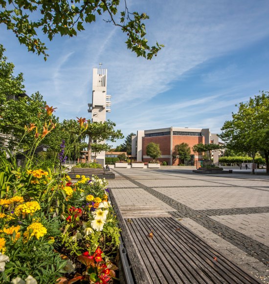 Blumen im Vordergrund Stadt Waldkraiburg im Hintergrund, &copy; Inn-Salzach Tourismus